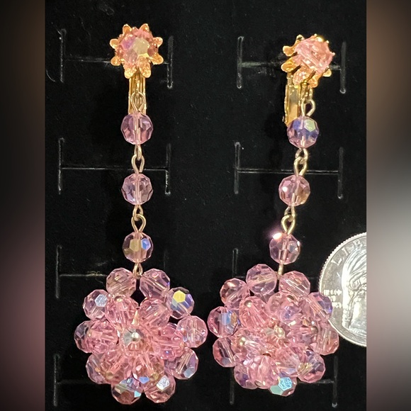Pink Beaded Flower Drop Earrings - Picture 3 of 8